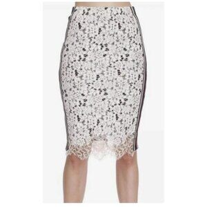 PINKO Gonna Longuette White Floral Lace Side Stripe Pencil Skirt Women's Size 10